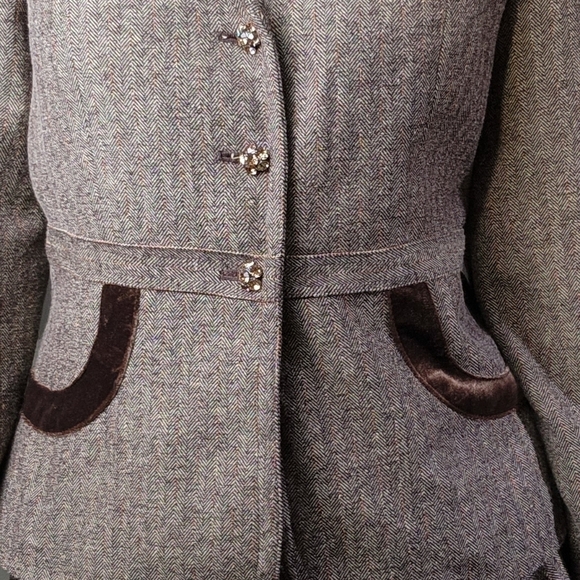 Skirt & blazer set blend herringbone pattern brown colors Size 2 SPIEGEL - Picture 5 of 16